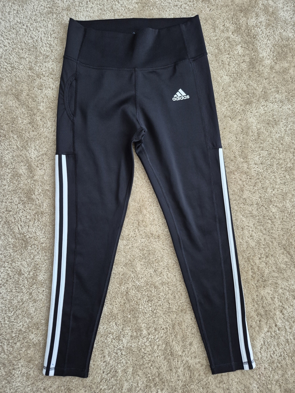 Adidas Womens Black Performance Leggings with White Stripes